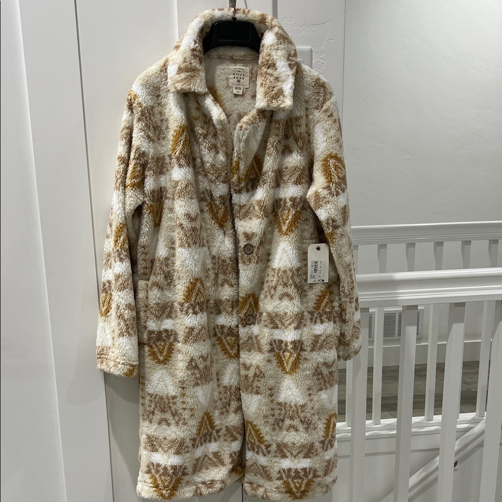 Billabong Cream and Brown Faux Fur Jacket